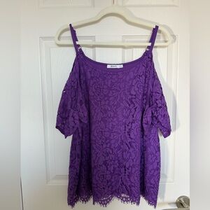 4/$20 Ricki’s Purple Lace Cold Shoulder Tie Knot Blouse- EUC- size XL